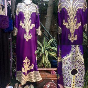 authentic moroccan caftan in regal purple w/ gold embroidery